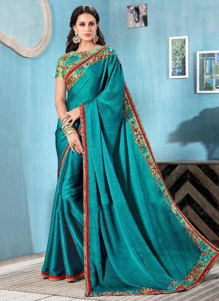 Sea Green Colour STYLEWELL FLORENCIYA Heavy Festive Wear Moss Chiffon Embroidered Designer Stylish Saree Collection 1002